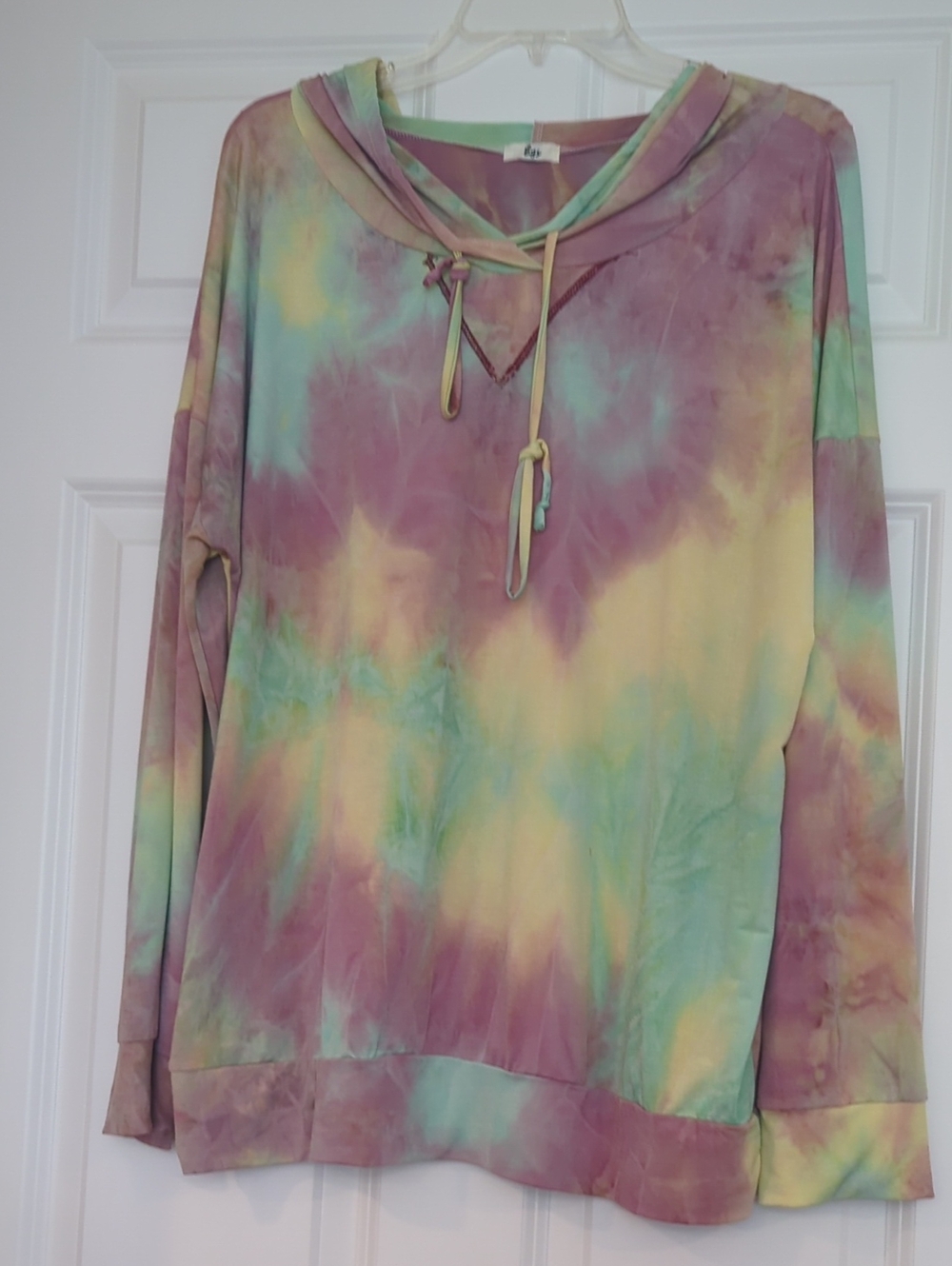 Tie-Dye Drawstring Hoodie Sweatshirt - Pastel Multicolor